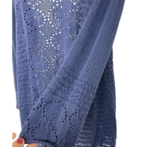 LILLY PULITZER Athena Tunic Size M Navy Crochet Long Sleeve Sheer Resort Beach - Picture 4 of 11